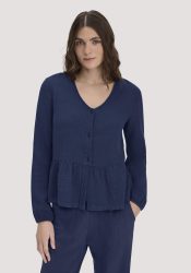 hessnatur Damen Musselin Pyjamabluse PURE COMFORT aus Bio-Baumwolle - blau Grösse36