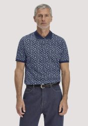 hessnatur Herren Print Piqué Polo Relaxed aus Bio-Baumwolle - blau Grösse50