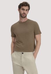 hessnatur Herren T-Shirt Regular aus Leinen und Bio-Baumwolle - braun Grösse50