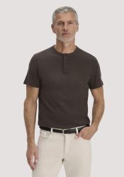 hessnatur Herren Henley T-Shirt Regular aus Leinen und Bio-Baumwolle - braun Grösse52