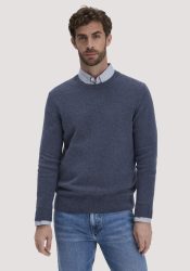 hessnatur Herren Strick Pullover Regular aus Bio-Merinowolle mit Bio-Baumwolle - blau GrösseS
