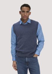 hessnatur Herren Strick Pullunder Regular aus Bio-Merinowolle mit Bio-Baumwolle - blau GrösseL