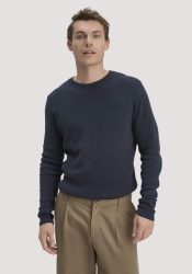 hessnatur Herren Milano Strick Pullover Regular aus Leinen mit Bio-Baumwolle und LENZING™ ECOVERO™ Viskose - blau GrösseXXL