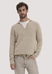 hessnatur Herren Milano Strick Polo Regular aus Leinen mit Bio-Baumwolle und LENZING™ ECOVERO™ Viskose - beige GrösseL