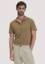 hessnatur Herren Jersey Polo Relaxed aus Leinen und Bio-Baumwolle - braun Grösse54