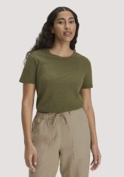 hessnatur Damen T-Shirt Relaxed aus Leinen und Bio-Baumwolle - grün Grösse38