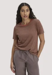 hessnatur Damen Streifen T-Shirt Relaxed aus Leinen mit Bio-Baumwolle - braun - Größe 48