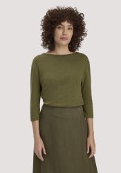 hessnatur Damen Longsleeve Relaxed aus Leinen mit reiner Bio-Baumwolle - grün Grösse46