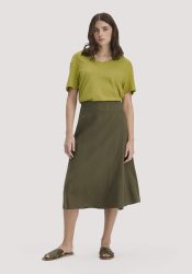 hessnatur Damen Rock Midi Regular aus Leinen - grün Grösse38