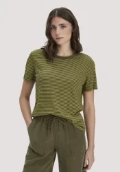 hessnatur Damen Streifen T-Shirt Relaxed aus Leinen mit Bio-Baumwolle - grün - Größe 42