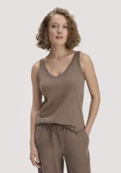 hessnatur Damen Jersey Top Regular aus Leinen und Bio-Baumwolle - braun Grösse48