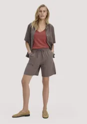 hessnatur Damen Shorts Relaxed aus weichem TENCEL Lyocell mit Leinen - braun Grösse34