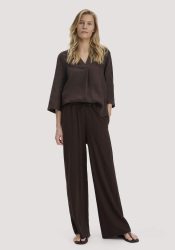 hessnatur Damen Jersey Hose Wide Leg Relaxed aus Leinen und Bio-Baumwolle - braun Grösse36