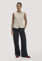 hessnatur Damen Hose Wide Leg aus TENCEL™ Lyocell mit Leinen - schwarz Grösse36