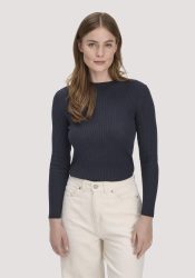 hessnatur Damen Strick Pullover Fitted aus TENCEL™ Lyocell mit Bio-Baumwolle - blau GrösseL