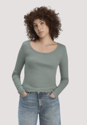hessnatur Damen Softrib Longsleeve Fitted aus Bio-Baumwolle und TENCEL™ Modal - grün Grösse44