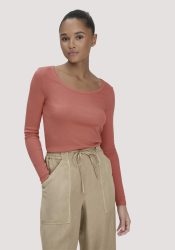 hessnatur Damen Softrib Longsleeve Fitted aus Bio-Baumwolle und TENCEL™ Modal - orange Grösse44