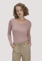 hessnatur Damen Softrib Longsleeve Fitted aus Bio-Baumwolle und TENCEL™ Modal - rosa Grösse42