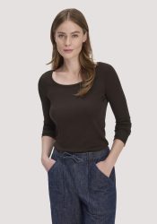 hessnatur Damen Softrib Longsleeve Fitted aus Bio-Baumwolle und TENCEL™ Modal - braun Grösse44
