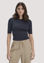 hessnatur Damen Softrib T-Shirt Fitted aus Bio-Baumwolle und TENCEL™ Modal - blau Grösse48