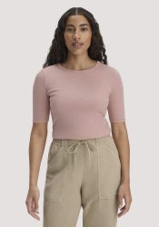 hessnatur Damen Softrib T-Shirt Fitted aus Bio-Baumwolle und TENCEL™ Modal - rosa Grösse46