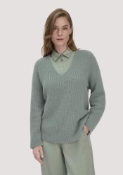 hessnatur Damen Strick Pullover Relaxed aus Alpaka - grün GrösseL