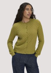 hessnatur Damen Strick Jacke Regular aus Bio-Baumwolle mit Merinowolle - grün GrösseXS