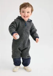 hessnatur Baby Wollwalk Overall aus Bio-Merinowolle mit Softshell - grau Grösse74/80