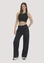 hessnatur Loungewear Hose Wide Leg ACTIVE WOOL aus Bio-Merinowolle - schwarz GrösseS