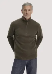 hessnatur Herren Fleece Troyer Relaxed aus Bio-Baumwolle - grün - Größe 52