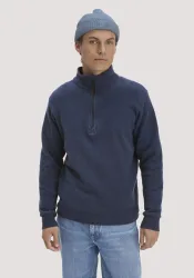 hessnatur Herren Fleece Troyer Relaxed aus Bio-Baumwolle - blau - Größe 50