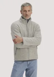 hessnatur Herren Wollfleece Jacke Regular aus Bio-Merinowolle - grau Grösse48