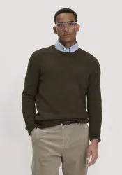 hessnatur Herren Strick Pullover Regular aus Bio-Merinowolle mit Bio-Baumwolle - grün GrösseS