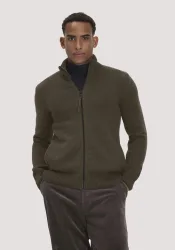 hessnatur Herren Strick Jacke Regular aus Bio-Merinowolle mit Bio-Baumwolle - grün - Größe S
