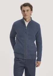 hessnatur Herren Strick Jacke Regular aus Bio-Merinowolle mit Bio-Baumwolle - blau GrösseM