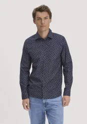 hessnatur Herren Print Hemd Regular aus Bio-Baumwolle - blau - Größe XXL (45/46)