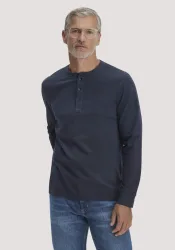 hessnatur Herren Henley Longsleeve Relaxed aus Bio-Baumwolle - blau - Größe 46