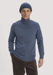 hessnatur Herren Rollkragen-Pullover Regular aus Bio-Merinowolle und Bio-Baumwolle - blau - Größe M