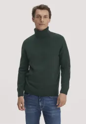 hessnatur Herren Rollkragen-Pullover Regular aus Bio-Merinowolle und Bio-Baumwolle - grün GrösseM