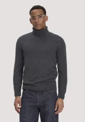 hessnatur Herren Rollkragen-Pullover Regular aus Bio-Merinowolle und Bio-Baumwolle - grau - Größe M