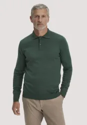 hessnatur Herren Strick Polo Regular aus Bio-Merinowolle - grün - Größe M