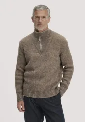 hessnatur Herren Rhön Double Knit Troyer Relaxed aus regionaler Schurwolle mit Bio-Baumwolle - beige - Größe S