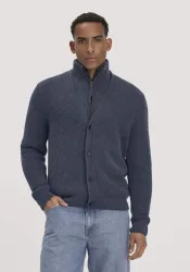 hessnatur Herren Double-Knit Cardigan Regular aus Bio-Baumwolle und Bio-Merinowolle mit recycelter Wolle - blau GrösseL