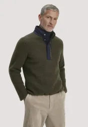 hessnatur Herren Wollfleece Troyer Relaxed aus Bio-Merinowolle - grün GrösseL