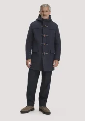 hessnatur Herren Rhön Dufflecoat Relaxed aus Rhönwolle und europäischer Schurwolle - blau - Größe 50