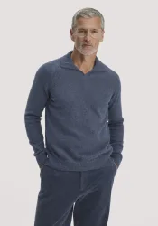 hessnatur Herren Strick Polo Regular aus Bio-Merinowolle mit Bio-Baumwolle - blau GrösseXL
