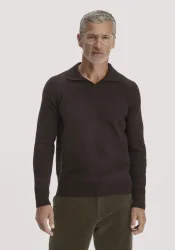 hessnatur Herren Strick Polo Regular aus Bio-Merinowolle mit Bio-Baumwolle - braun - Größe S