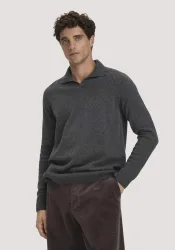 hessnatur Herren Strick Polo Regular aus Bio-Merinowolle mit Bio-Baumwolle - grau - Größe L