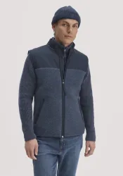hessnatur Herren Wollfleece Weste Patched Regular aus Bio-Merinowolle - blau Grösse48
