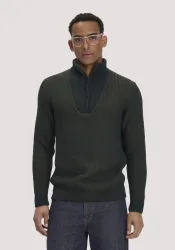 hessnatur Herren Double Knit Troyer Regular aus Bio-Baumwolle - Bio-Merinowolle und recycelter Wolle grün GrösseXL